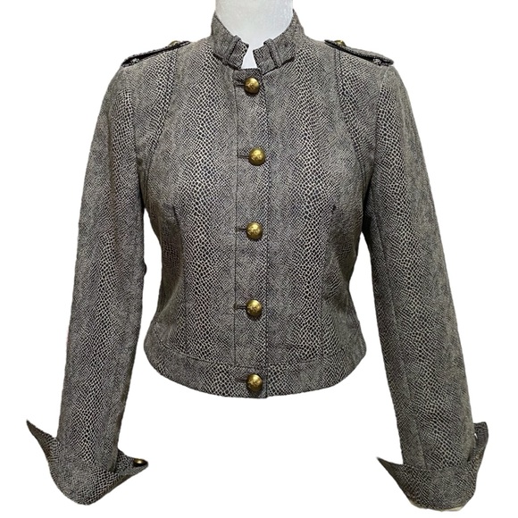 Banana Republic Heritage Snake Print Cropped Military Crest Button Jacket Sz 6 - Picture 1 of 10